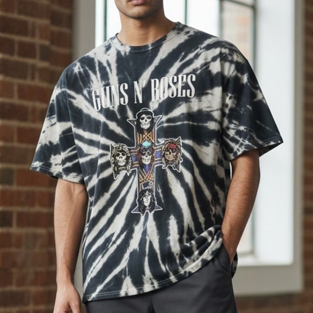 Guns N Roses Vintage Style Tie Dye Appetite for Destruction Shirt L Black White